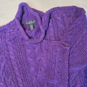 Lauren Ralph Lauren Womens Large Purple Cable Knit Mock Neck Knit Sweater‎ Cozy